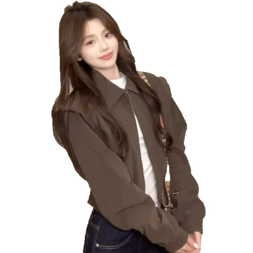 American Style Vintage Brown Short Jacket With A Lapel