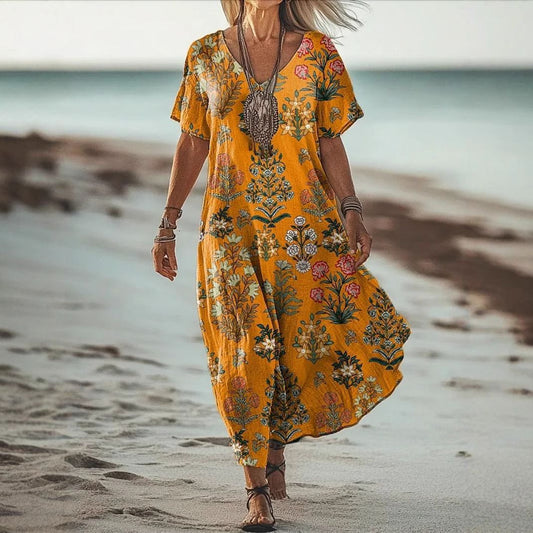 Creative Floral Womens V-Neck Short-Sleeve Dress