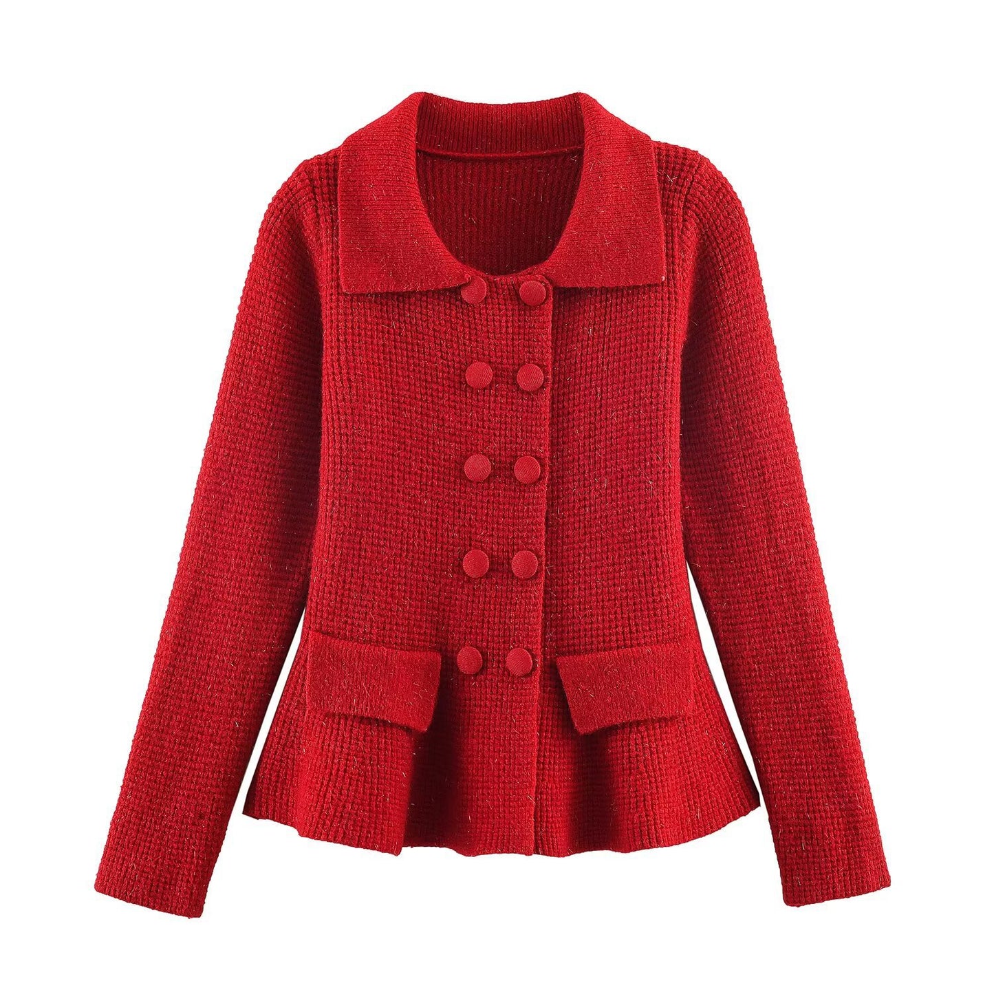 Casual Pocket Decoration Lapel Knit Sweater Jacket For Women