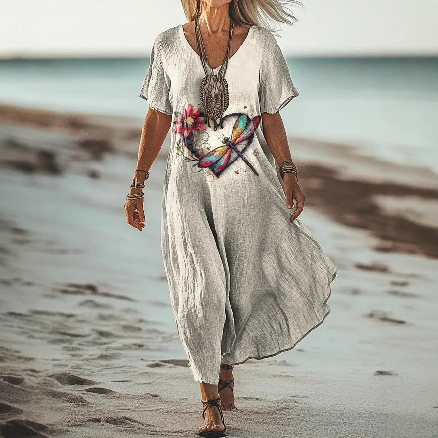 Creative Floral Womens V-Neck Short-Sleeve Dress