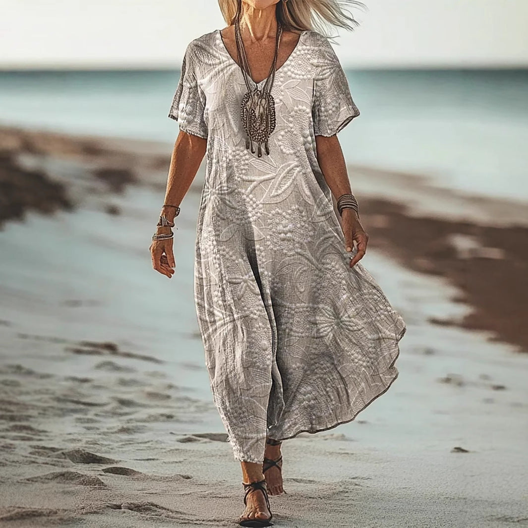 Creative Floral Womens V-Neck Short-Sleeve Dress