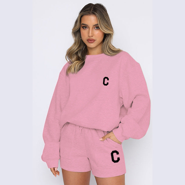 Autumn And Winter New Fleece Fashion Letter Casual Suit