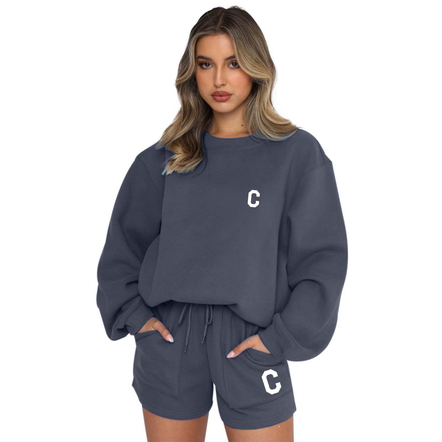 Autumn And Winter New Fleece Fashion Letter Casual Suit