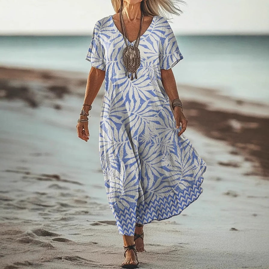 Creative Floral Womens V-Neck Short-Sleeve Dress