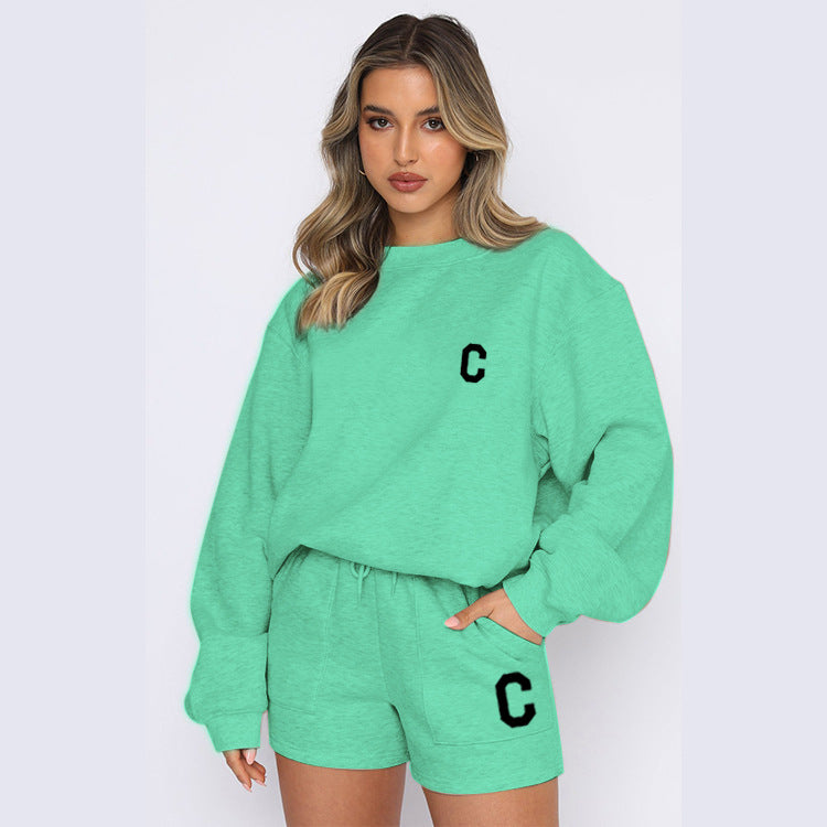 Autumn And Winter New Fleece Fashion Letter Casual Suit