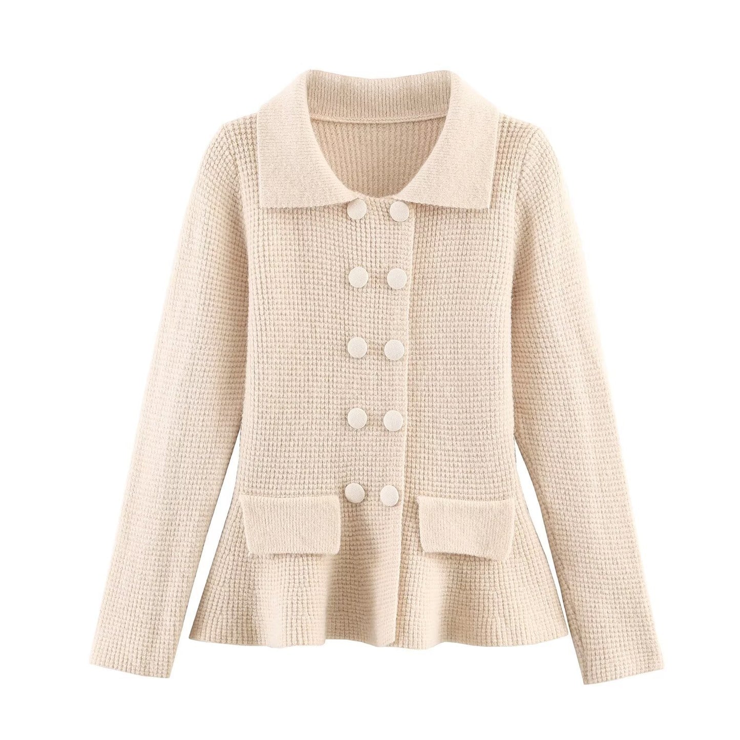 Casual Pocket Decoration Lapel Knit Sweater Jacket For Women