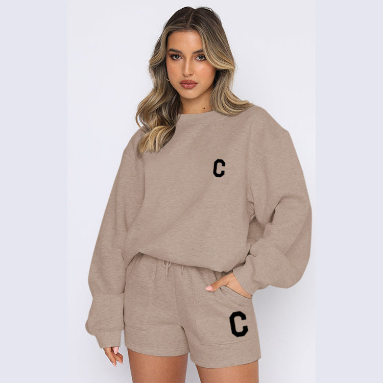 Autumn And Winter New Fleece Fashion Letter Casual Suit