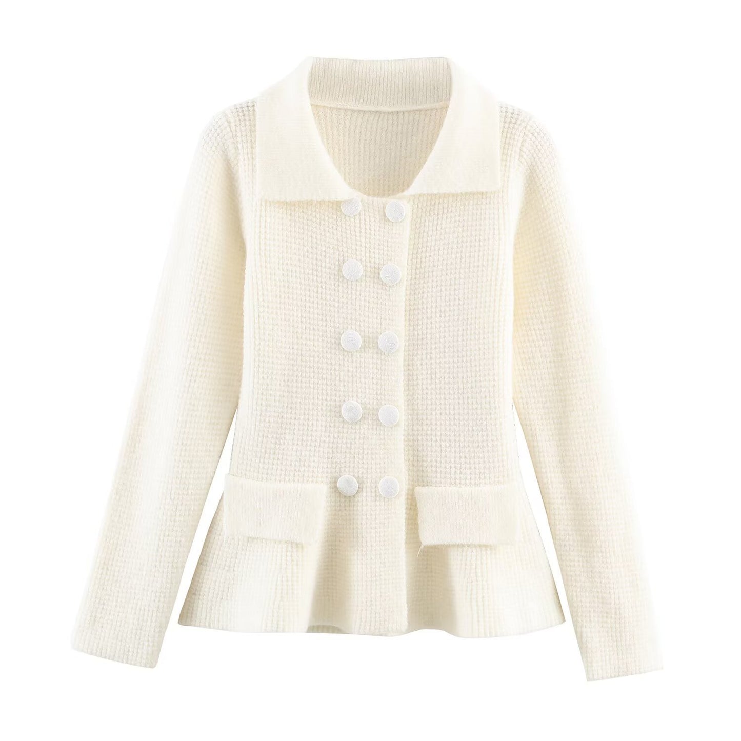 Casual Pocket Decoration Lapel Knit Sweater Jacket For Women