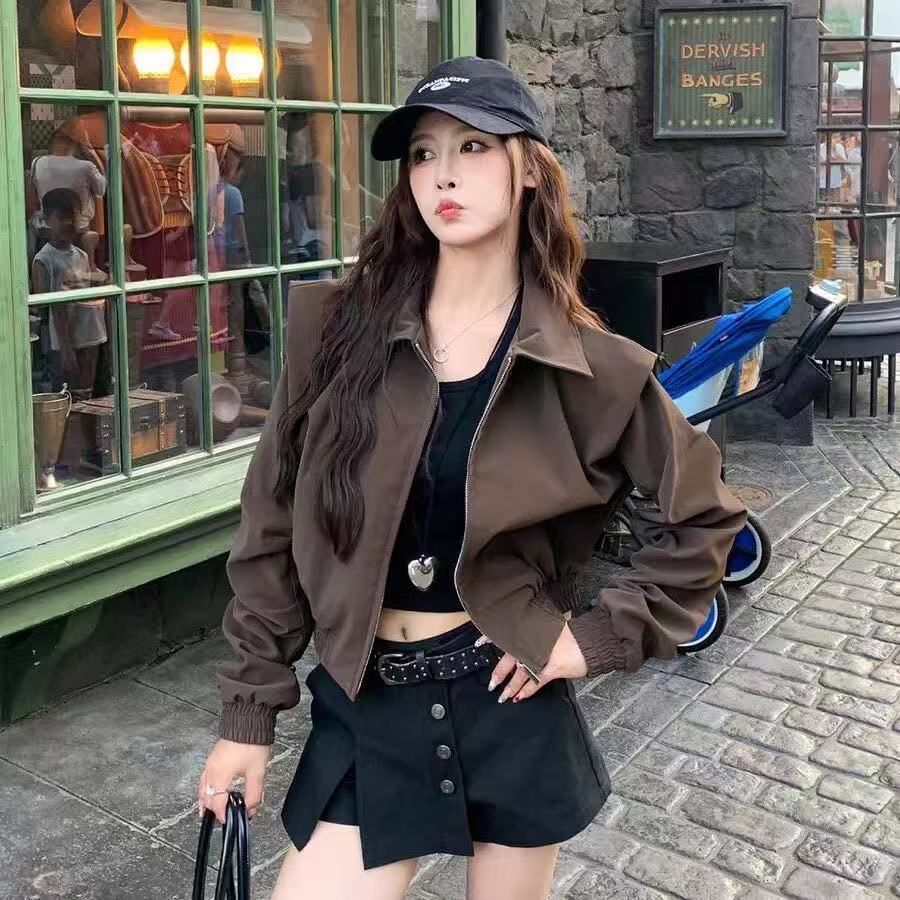 American Style Vintage Brown Short Jacket With A Lapel