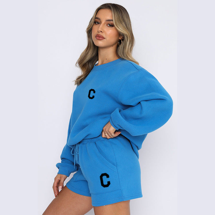 Autumn And Winter New Fleece Fashion Letter Casual Suit