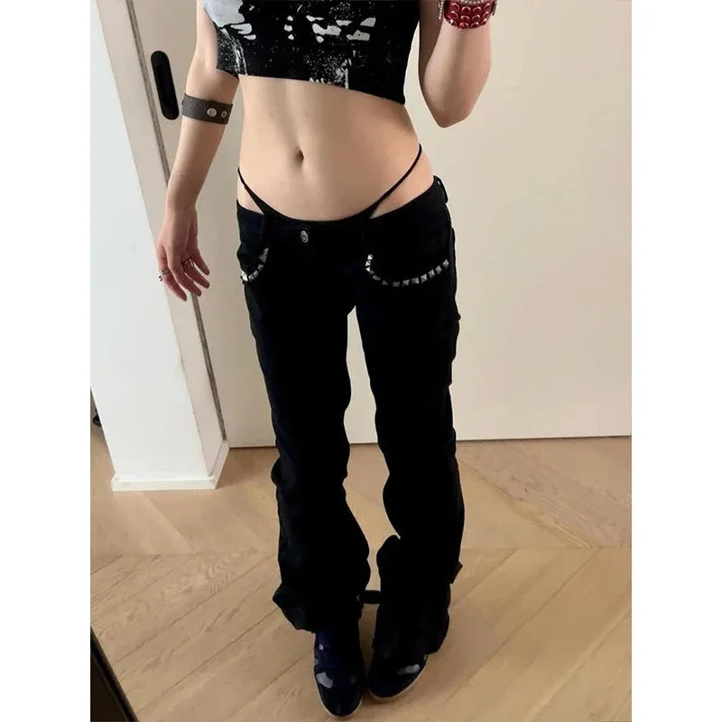 Knowhere PSG Women Vintage Black Low Rise Flared Jeans