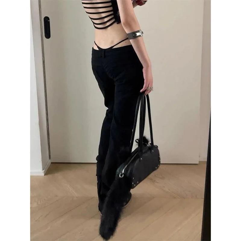 Knowhere PSG Women Vintage Black Low Rise Flared Jeans