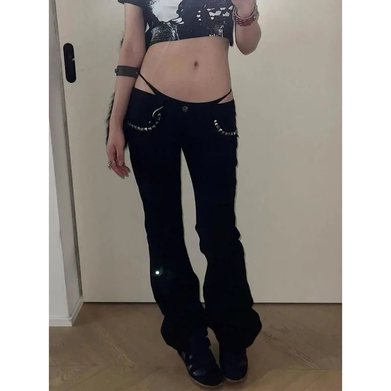 Knowhere PSG Women Vintage Black Low Rise Flared Jeans