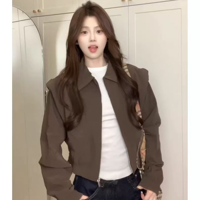 American Style Vintage Brown Short Jacket With A Lapel