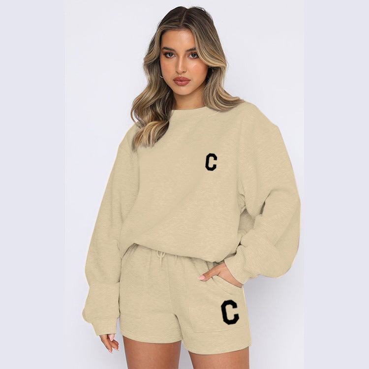 Autumn And Winter New Fleece Fashion Letter Casual Suit